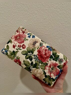 Vintage Floral Jewelry Box Travel Organizer Mirror Fabric Case